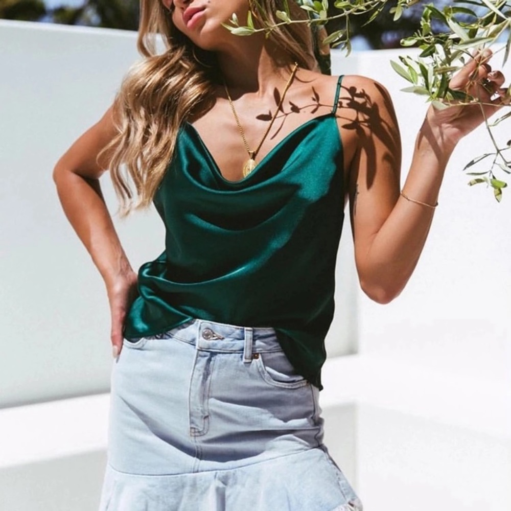 Green Satin Tank Top
